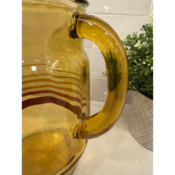 VTG MCM Anchor Hocking Amber Pitcher w Stripes - Picture 7 of 9